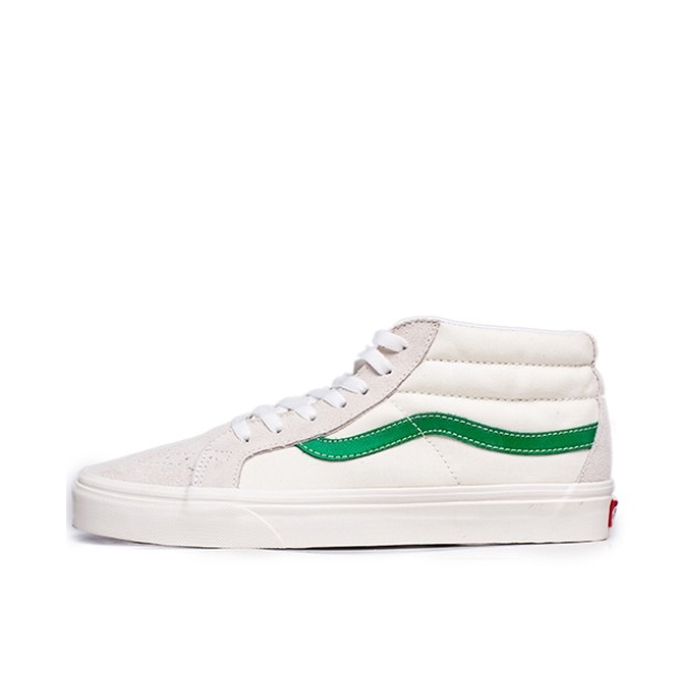 推荐商品：Vans/范斯 SK8-Mid 板鞋 潮流拼接复古百搭防滑耐磨 White/Green 白灰绿