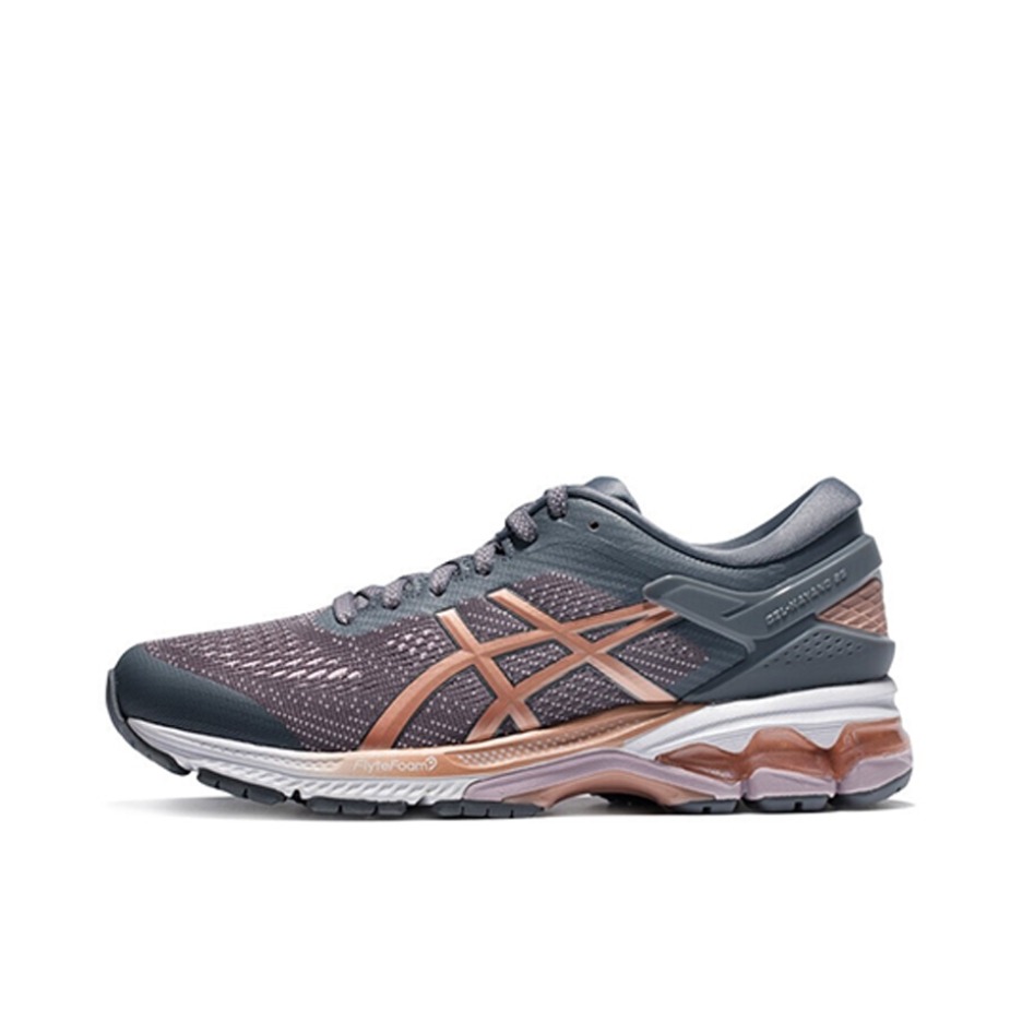 推荐商品：Asics/亚瑟士 Gel-Kayano 26 跑鞋 减震回弹防滑耐磨舒适透气支撑稳定织物圆头 女款/深灰色/玫瑰金