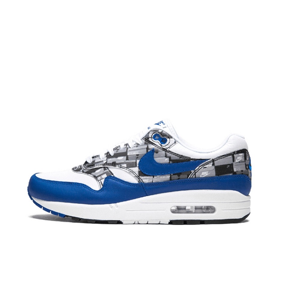 推荐商品：Nike Air Max 1 跑鞋 气垫缓震透气轻便复古运动舒适百搭潮流耐磨低帮训练防滑冬季支撑马拉松防水抓地圆头耐穿 Atmos We Love Nike (Game Royal) 白蓝限定