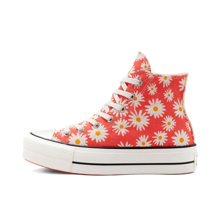 推荐商品：Converse/匡威 Chuck Taylor All Star Lift 帆布鞋 简约复古经典防滑耐磨舒适厚底圆头甜酷贴合松糕底流光风 橙色/小雏菊