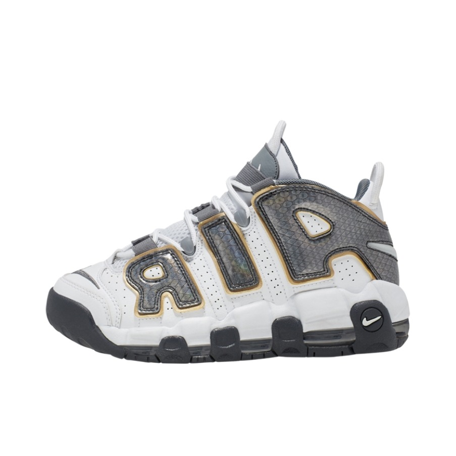 推荐商品：Nike Air More Uptempo 运动休闲鞋 缓震复古百搭防滑耐磨支撑圆头篮球风 White/Anthracite/Metallic Gold GS/蛇纹
