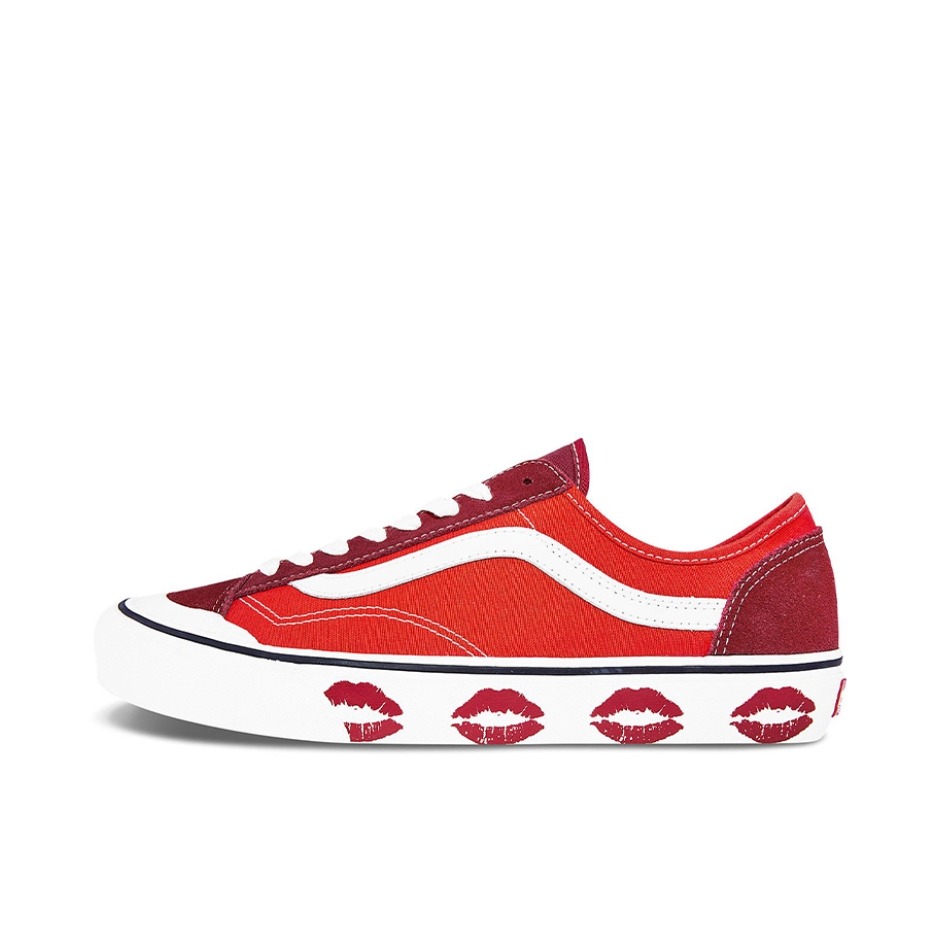 推荐商品：Vans/范斯 Style 36 滑板鞋 板鞋 舒适轻便防滑耐磨复古百搭帆布拼接防水运动 红色唇印