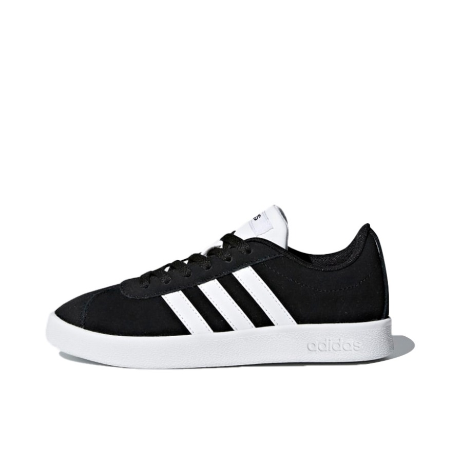 推荐商品：adidas VL Court 2.0 T头鞋 德训鞋 板鞋 百搭轻便复古防滑耐磨轻运动合成革圆头平跟 Core Black/Cloud White 大童/黑色/白色