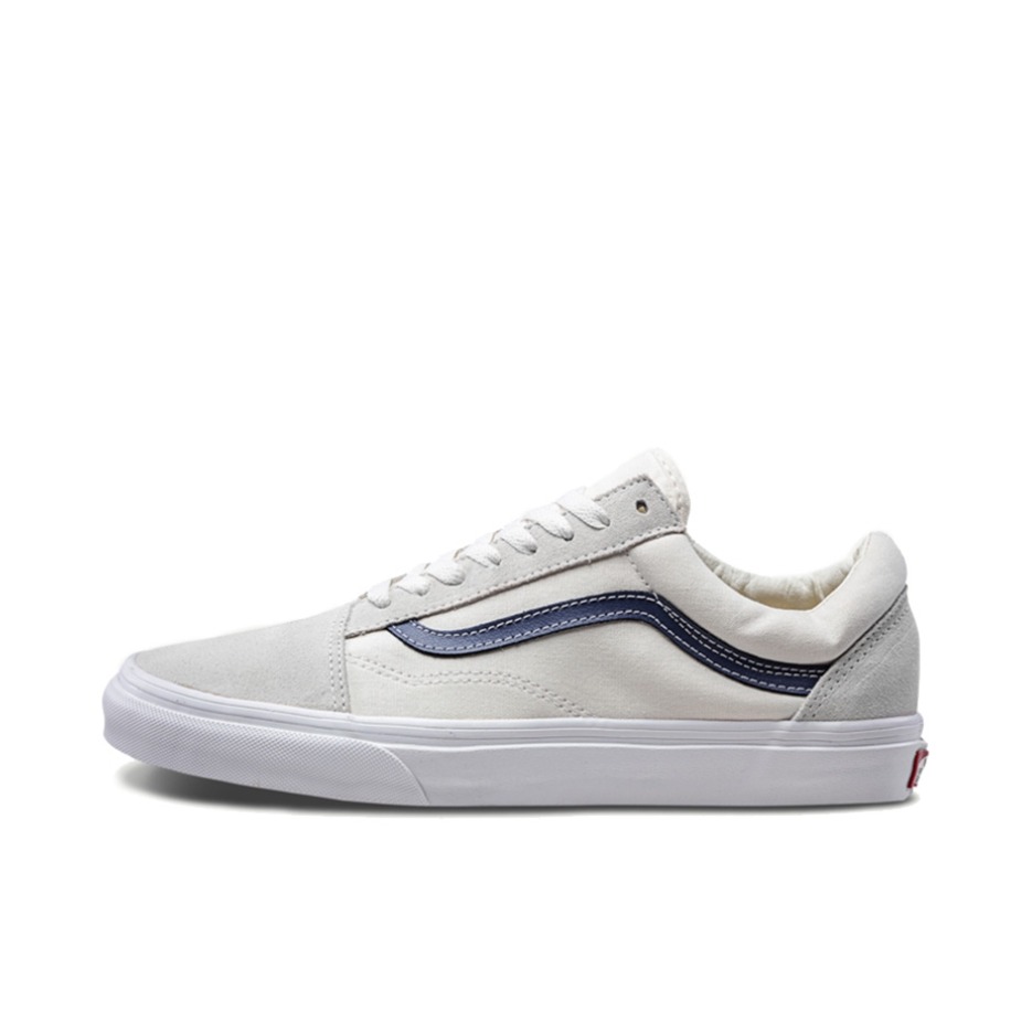 推荐商品：Vans/范斯 Old Skool 滑板鞋 板鞋 轻便防滑复古舒适经典 Vintage White Indigo Blue 亮白/黑