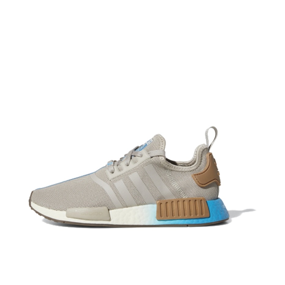 推荐商品：adidas Originals NMD R1 BOOST 织物 轻便透气 缓震 低帮 运动休闲鞋 Rey 星球大战联名/蕾伊/女款/灰色/蓝色