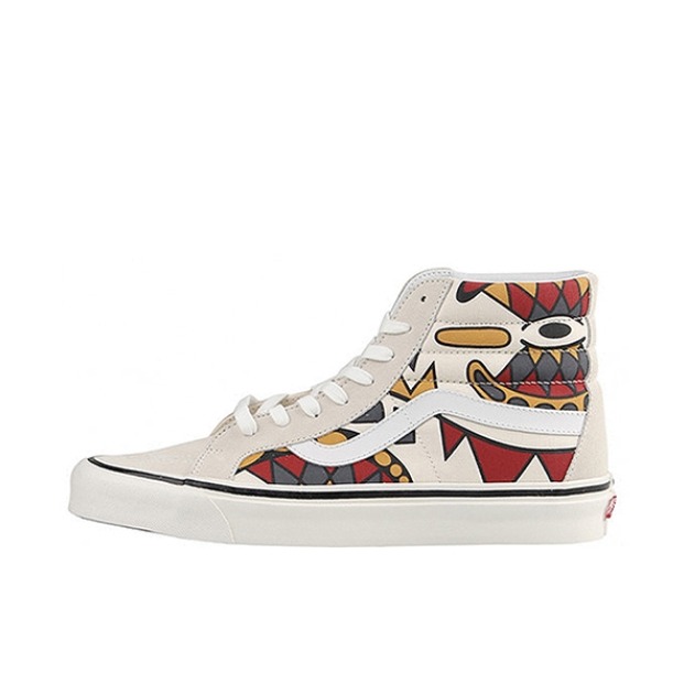 推荐商品：Vans/范斯 SK8-Hi 板鞋 潮流经典拼接复古街头厚底 OG White Hey Mon 安纳海姆/白色图腾