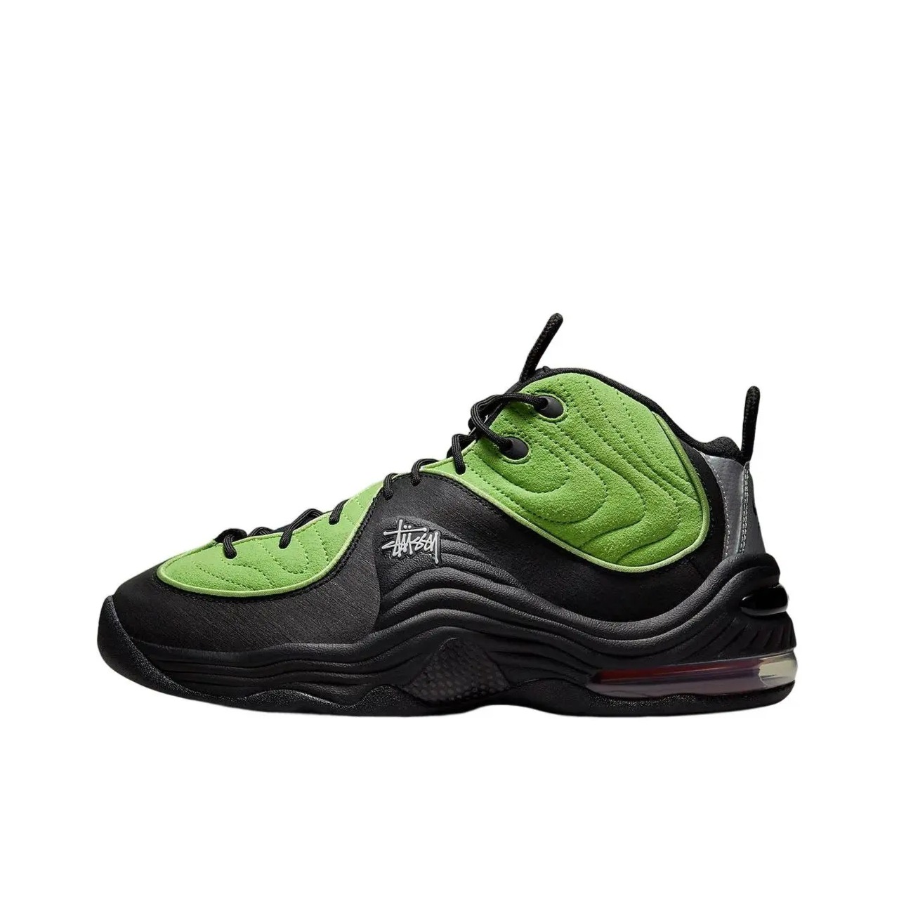 推荐商品：Nike Air Max Penny 2 哈达威 复古百搭 实战 舒适减震 网面透气 防滑耐磨 皮革 运动篮球鞋 Stussy联名/黑色/绿色