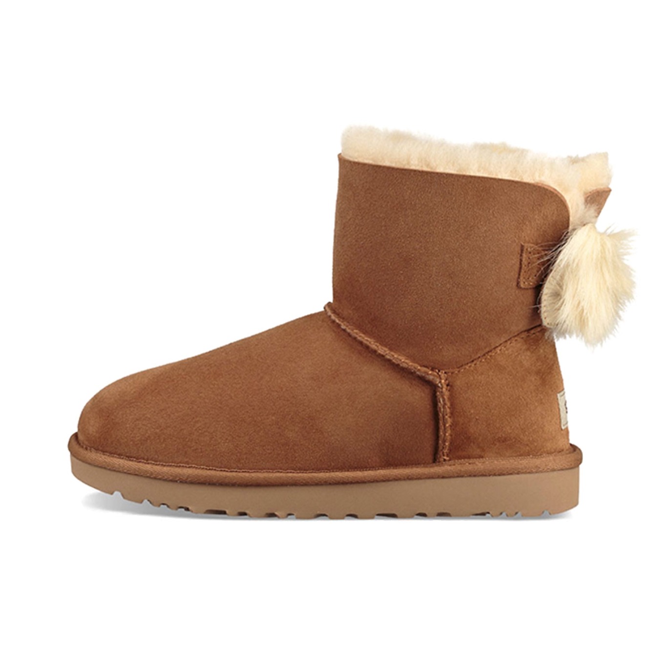 推荐商品：UGG Mini Bailey 经典百搭 休闲舒适 保暖 复古绒面 圆头 包裹性 雪地靴 栗色毛绒蝴蝶结