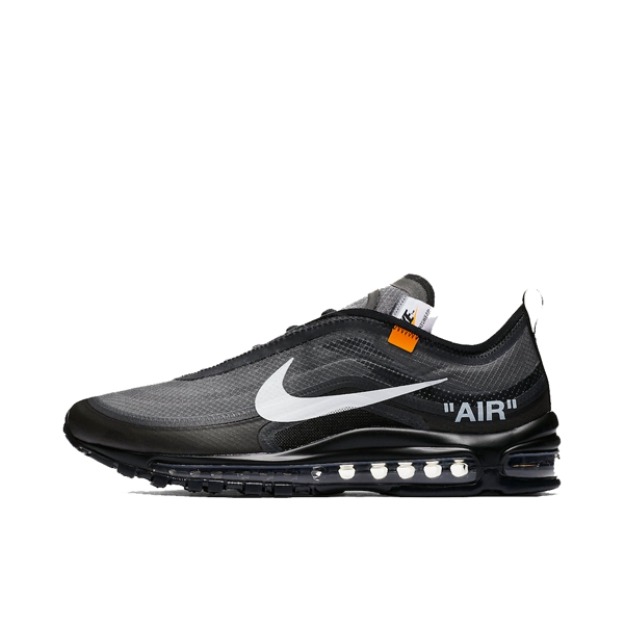 推荐商品：Nike Air Max 97 跑鞋 气垫减震全掌舒适透气防滑耐磨百搭复古织物合成革运动时尚圆头包裹性支撑 Black Off-White联名/黑