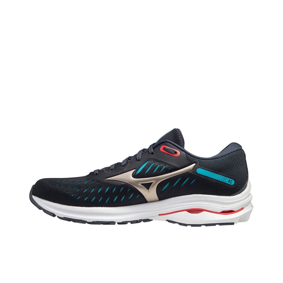 推荐商品：Mizuno/美津浓 Wave Rider 24 时尚休闲 防滑耐磨 减震透气 健身训练 舒适回弹 织物合成革 运动 跑鞋 黑色/蓝色/橙色