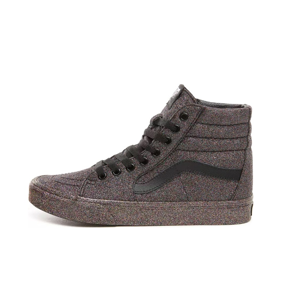 推荐商品：Vans/范斯 SK8-Hi 板鞋 潮流经典拼接复古街头厚底 Rainbow Glitter/Black 黑彩喷墨
