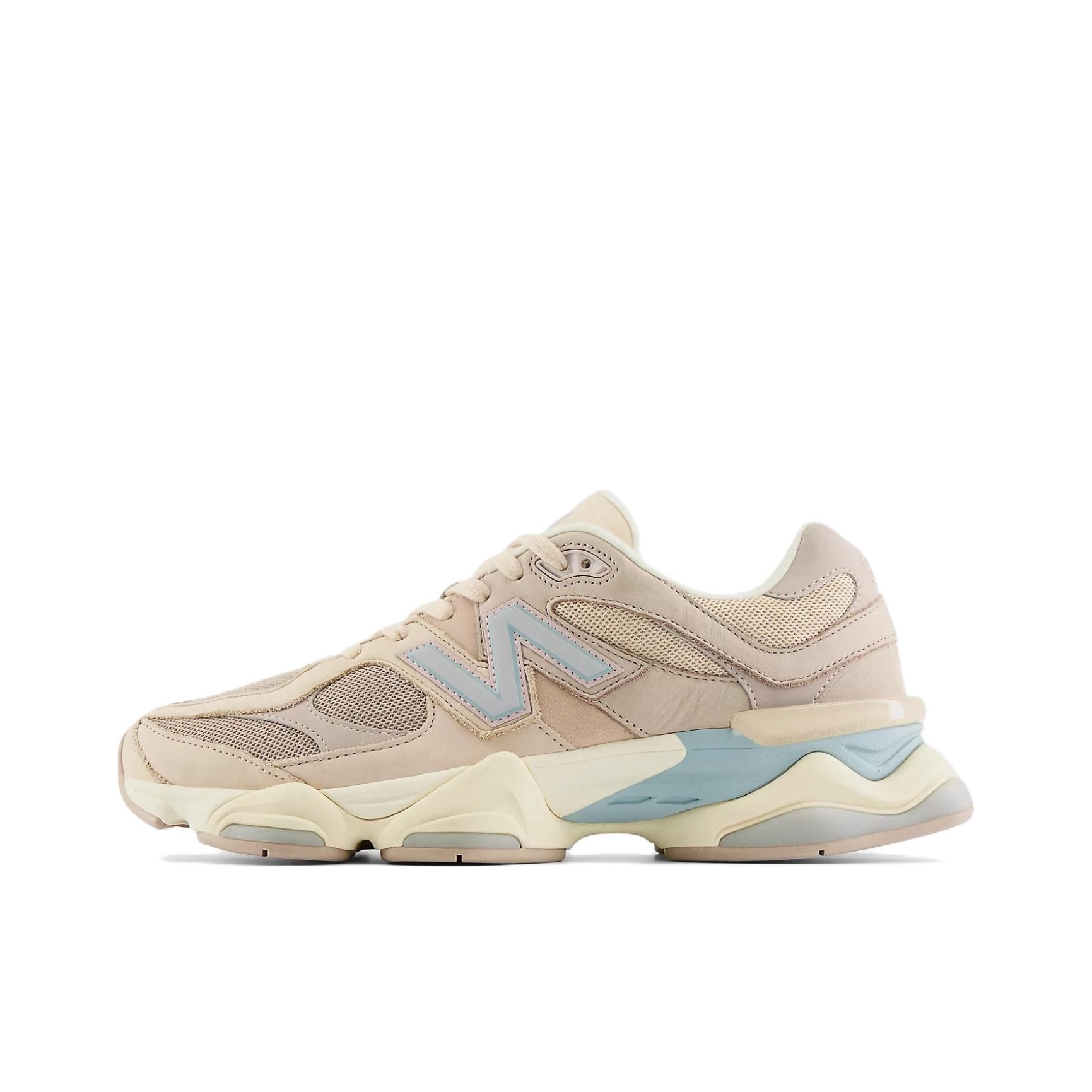 推荐商品：New Balance 9060 跑鞋 绒面革舒适减震网面透气防滑耐磨拼接复古增高圆头贴合耐穿 米色/蓝色