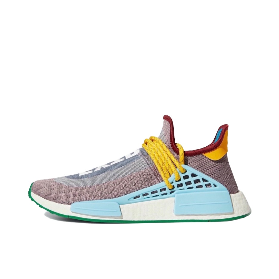 推荐商品：adidas Originals NMD Human Race 防滑耐磨 减震回弹 轻便透气 舒适百搭 织物 增高 运动休闲鞋 Extra Eye Pharrell Williams联名/浅暗红/浅蓝