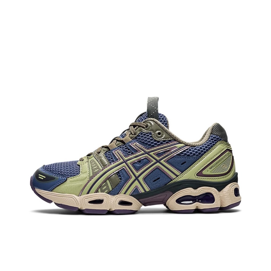 推荐商品：Asics/亚瑟士 Gel-Nimbus 9 跑鞋 减震回弹防滑耐磨网布透气合成革复古百搭圆头 深蓝/浅军绿