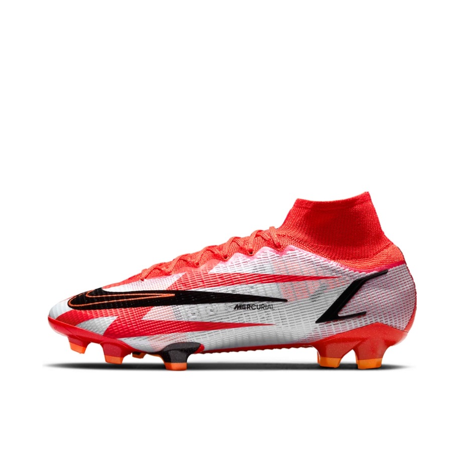 推荐商品：Nike Mercurial Superfly 8 Elite FG 顶级 胶质长钉 天然草地 减震防滑耐磨 足球鞋 CR7/红色/白色