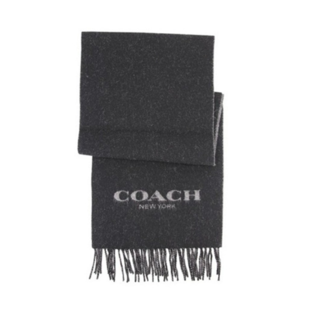 【送礼推荐】Coach/蔻驰 经典标志绒线羊毛流苏长款围巾 76053 黑色/灰色RI6