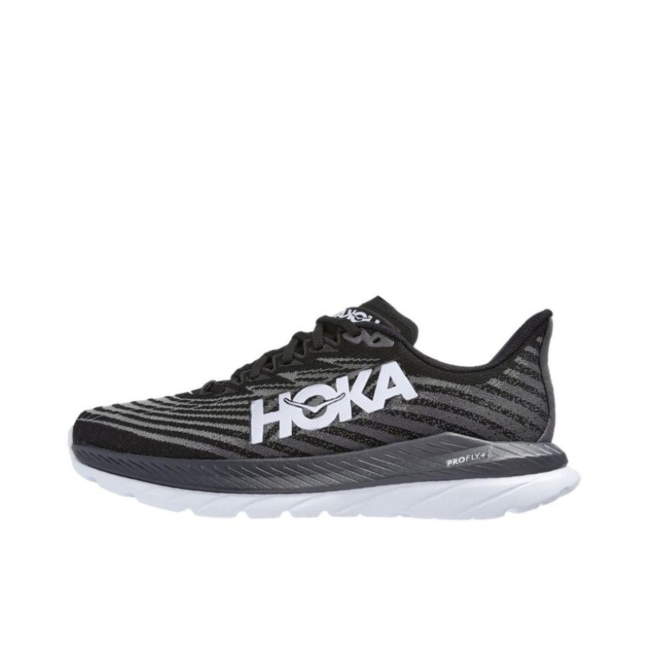 推荐商品：HOKA ONE ONE Mach 5 马赫5 竞速公路 减震回弹 轻便透气 防滑耐磨 织物 碳板 休闲 跑鞋 黑色 / 城堡灰