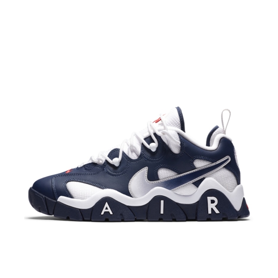 推荐商品：Nike Air Barrage 缓震耐磨 复古运动 防滑 篮球鞋 Navy/White 白色/藏蓝