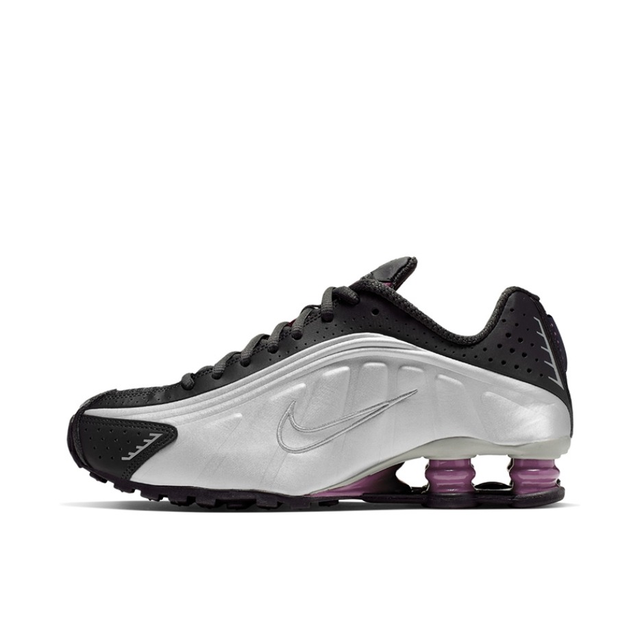 推荐商品：Nike Shox R4 跑鞋 气柱弹簧气垫防滑耐磨舒适减震复古百搭合成革回弹支撑贴合短跑耐用 True Berry GS/黑银/紫