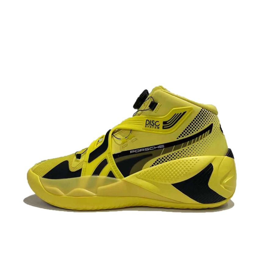 推荐商品：Puma/彪马 Disc Rebirth 防滑耐磨 减震 复古 篮球鞋 保时捷联名/黄色/黑色