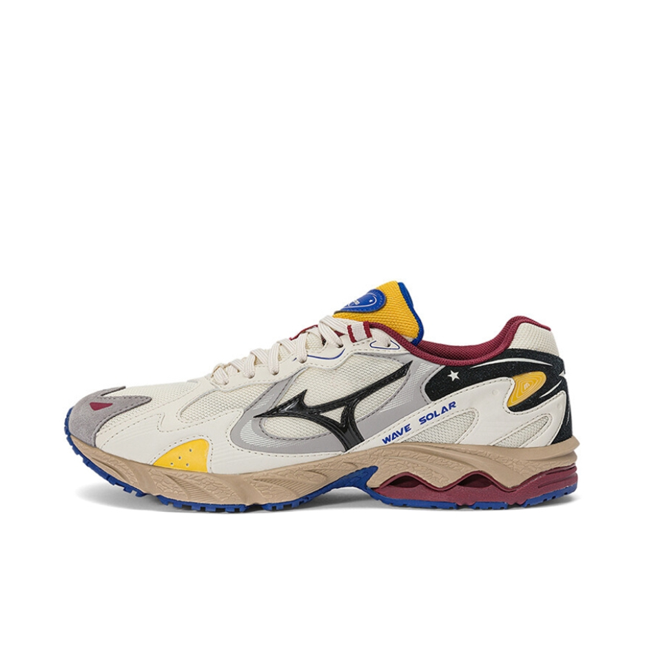 推荐商品：Mizuno/美津浓 Wave Solar 防滑耐磨 健身训练 缓震回弹 网布透气 织物 运动休闲鞋 乳白/藤黄/蓝色