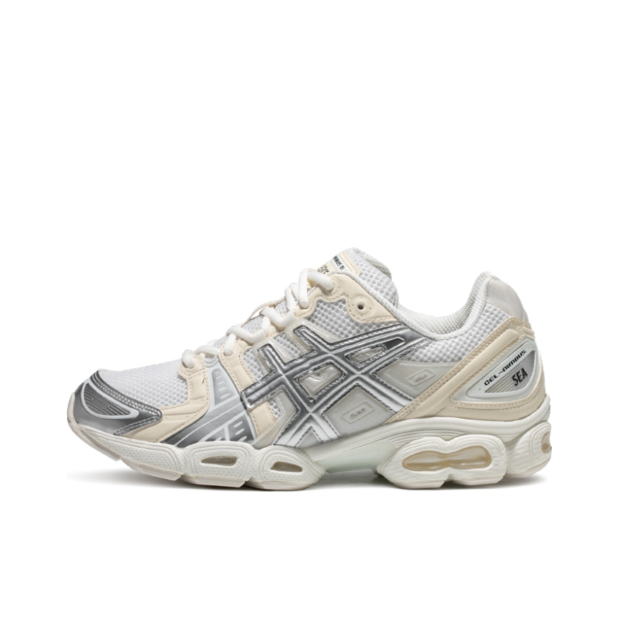 推荐商品：Asics/亚瑟士 Gel-Nimbus 9 跑鞋 减震回弹防滑耐磨网布透气合成革复古百搭圆头 WIND AND SEA联名/白色/米色/银色
