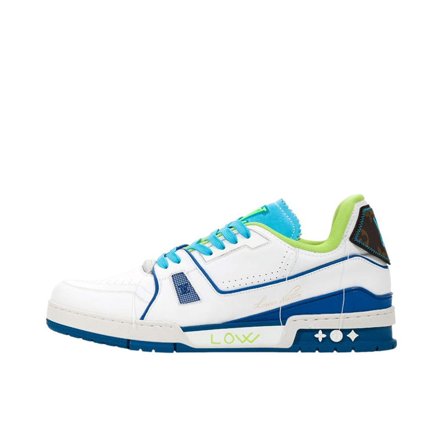 推荐商品：Louis Vuitton Trainer系列 时尚 牛皮 圆头 防滑 轻便 板鞋 宝蓝/白色