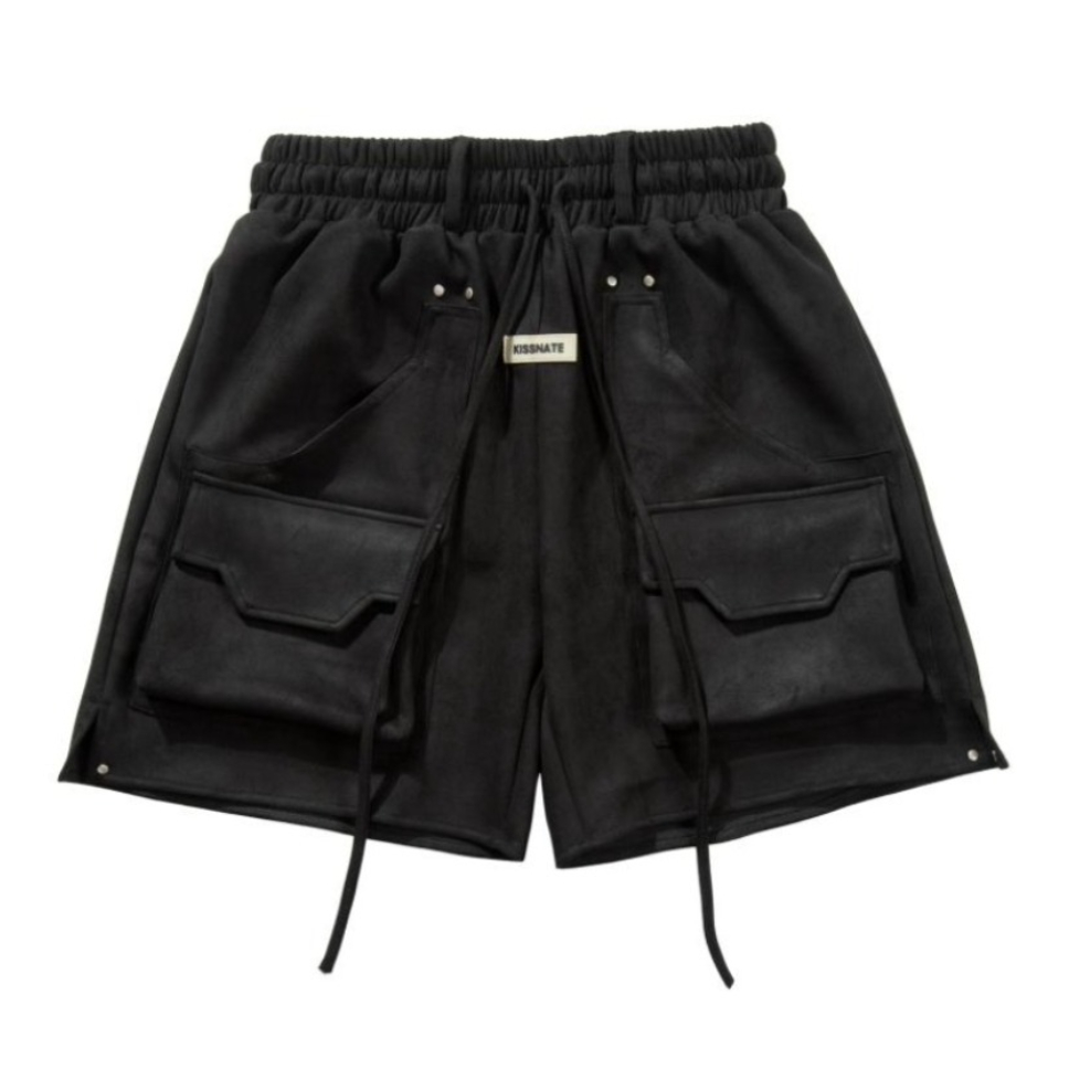 KISSNATE INS麂皮高街飘带口袋休闲短裤 男女同款