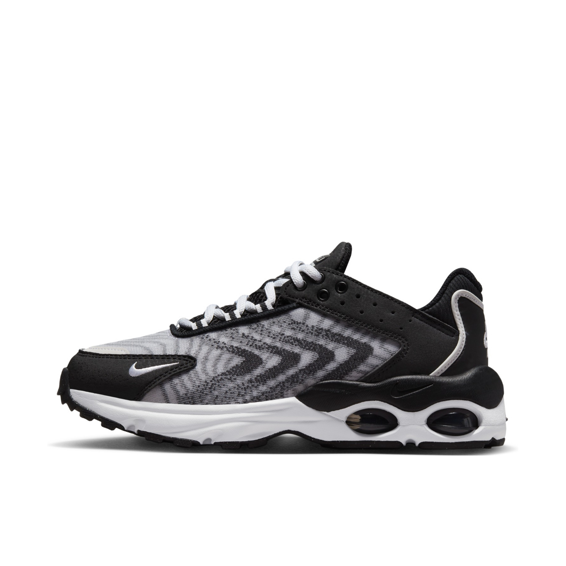 推荐商品：Nike Air Max TW 跑鞋 防滑耐磨减震透气舒适轻便织物合成革复古气垫越野 GS/黑色/白色