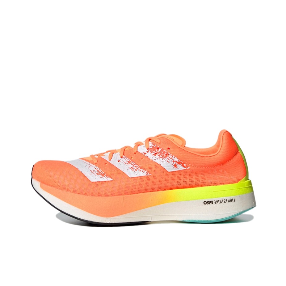 推荐商品：adidas Adizero Adios Pro 跑鞋 碳板防滑耐磨缓震回弹透气百搭运动马拉松 橙色/白色/黄色