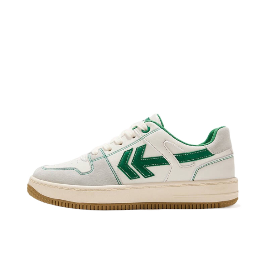 推荐商品：飞跃 板鞋 超纤皮潮流时尚拼接复古百搭轻便舒适网面透气软底街头风美式增高箭头 DF/1-FY8986 皮面/米色/绿色