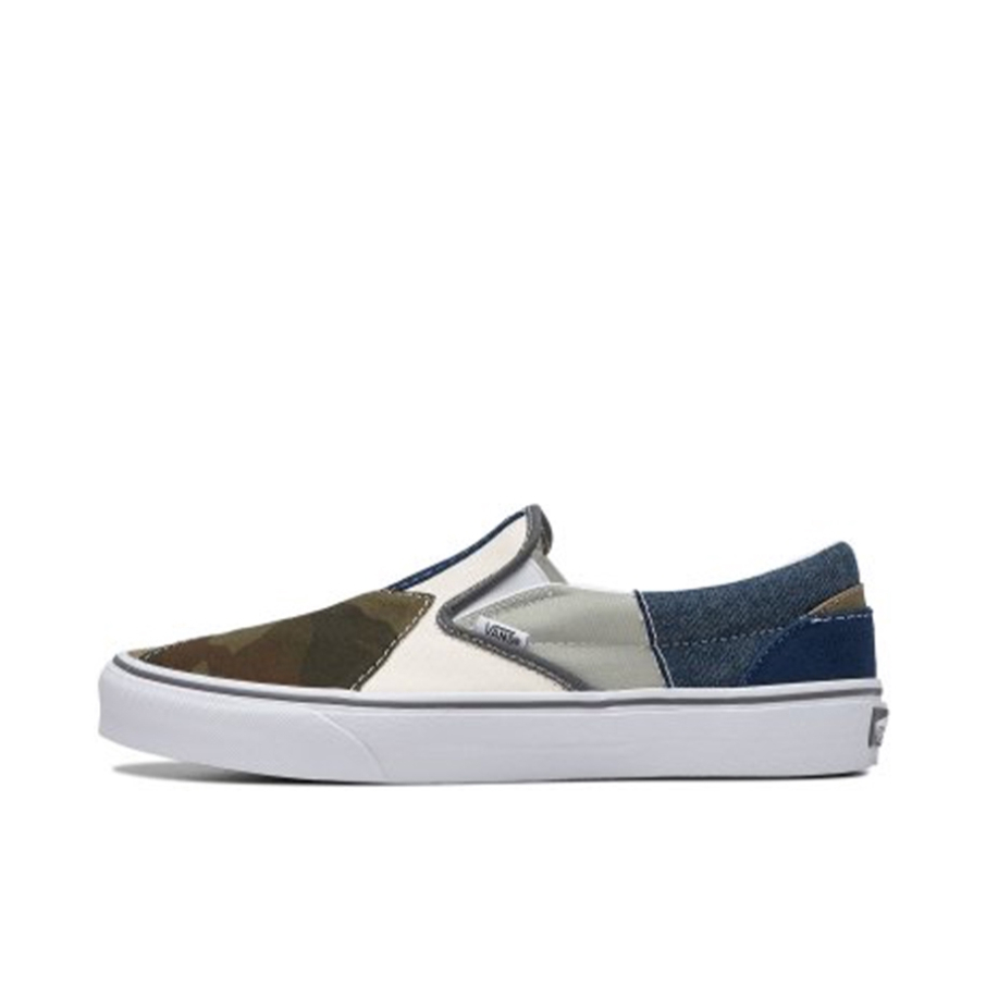推荐商品：Vans/范斯 Classic Slip-on 防滑 简约 棋盘格 一脚蹬 百搭 休闲 帆布鞋 蓝棕/彩色拼接
