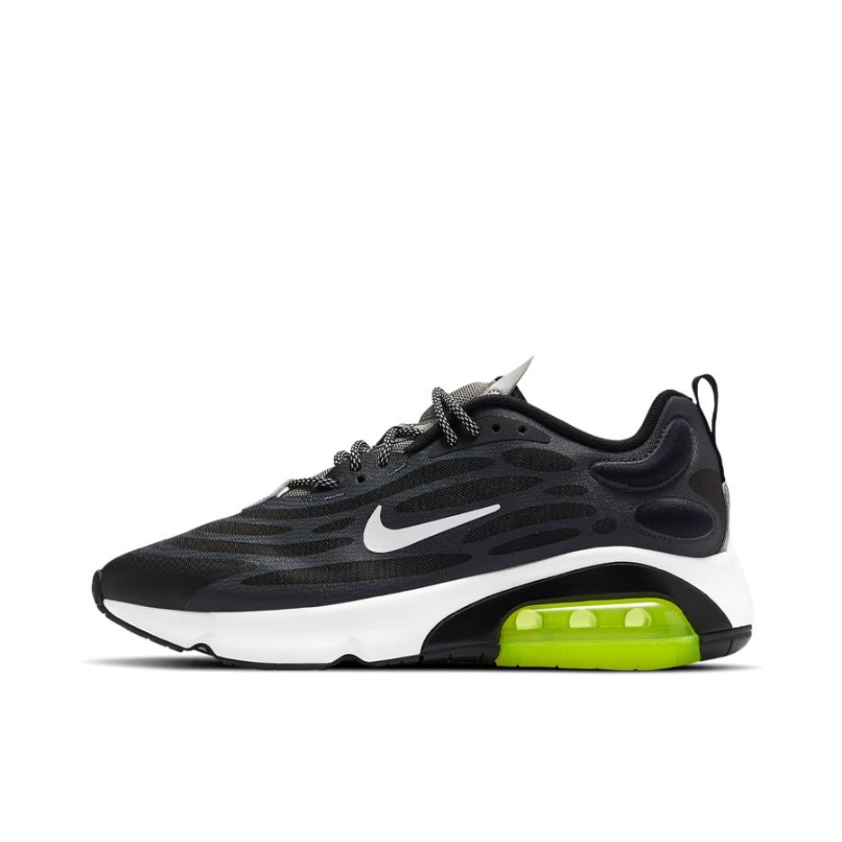 推荐商品：Nike Air Max Exosense 防滑耐磨 舒适透气 减震 时尚复古 跑鞋 煤黑/反射银/沼泽暮光黄