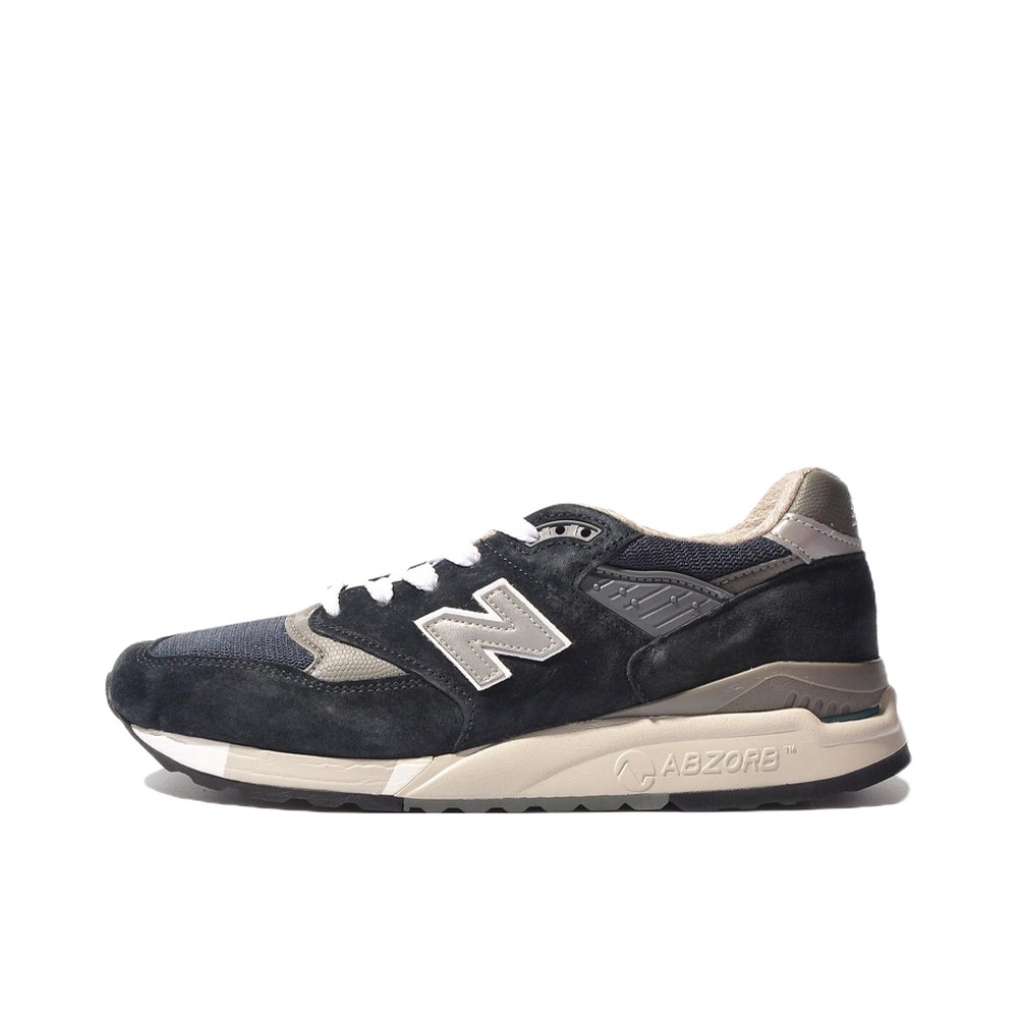 推荐商品：New Balance 998 跑鞋 复古慢跑织物网布舒适减震支撑低帮圆头 藏蓝/棕色