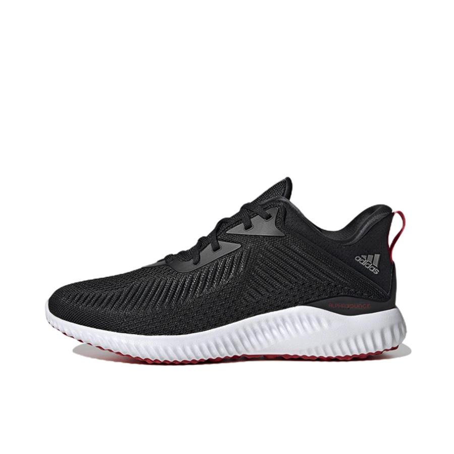 推荐商品：adidas Alpha Bounce 休闲 网面透气 防滑耐磨 减震轻便 运动 缓震 支撑 织物 舒适 跑鞋 黑色/白色/红色