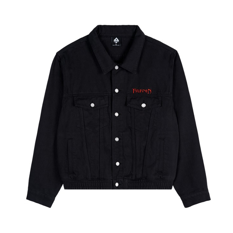 BURNIN X FLAME 联名霹雳火喷墨洗水做旧牛仔夹克 男女同款