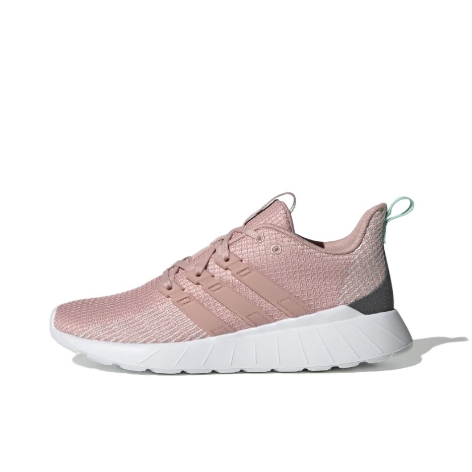 推荐商品：adidas Questar Flow 跑鞋 轻便缓震网面透气防滑耐磨复古织物合成革训练 Pink/Grey/White 粉灰白