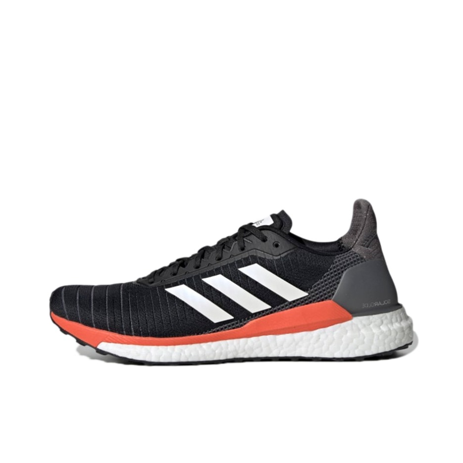 推荐商品：adidas Solar Glide ST 缓震耐磨 轻便透气 马拉松 织物 跑鞋 Core Black/Cloud White/Solar Orange 黑白橙
