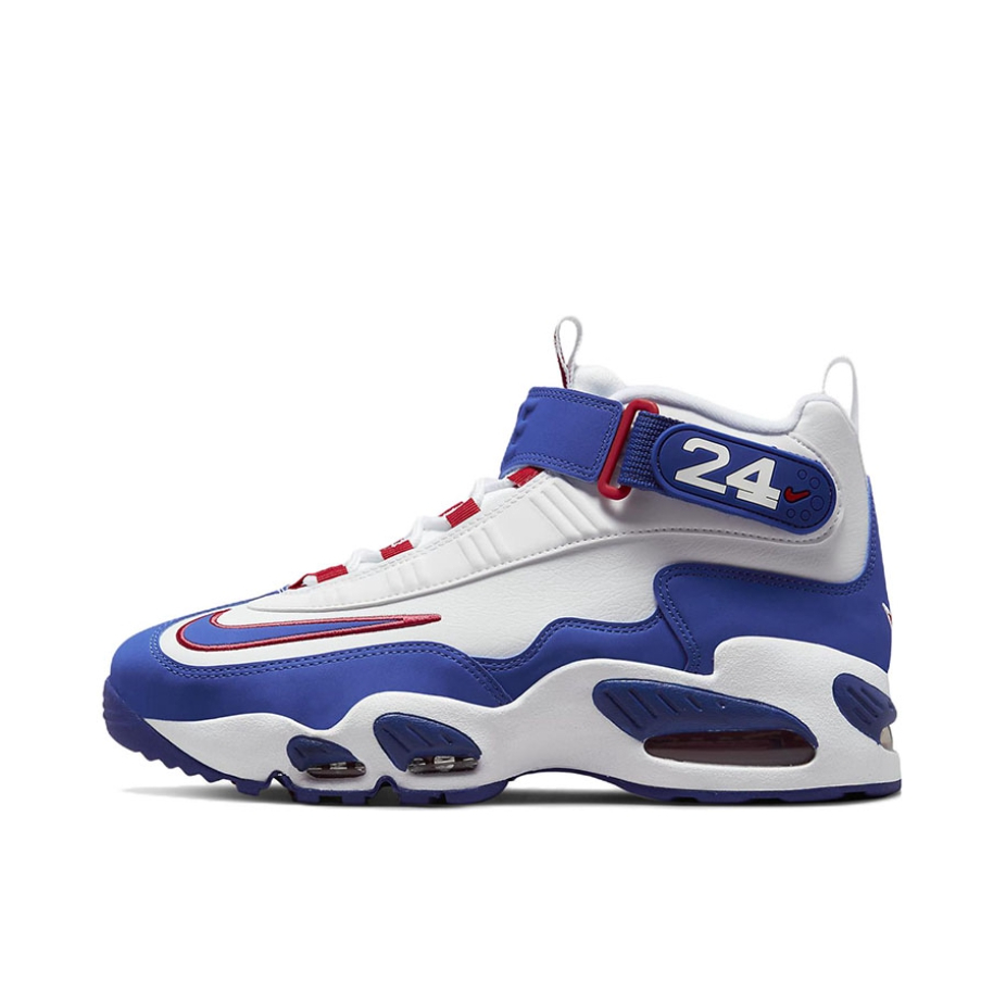 推荐商品：Nike Air Griffey Max 1缓震 防滑耐磨 复古经典 舒适百搭 绒面革 减震 篮球鞋 白色/蓝色/红色