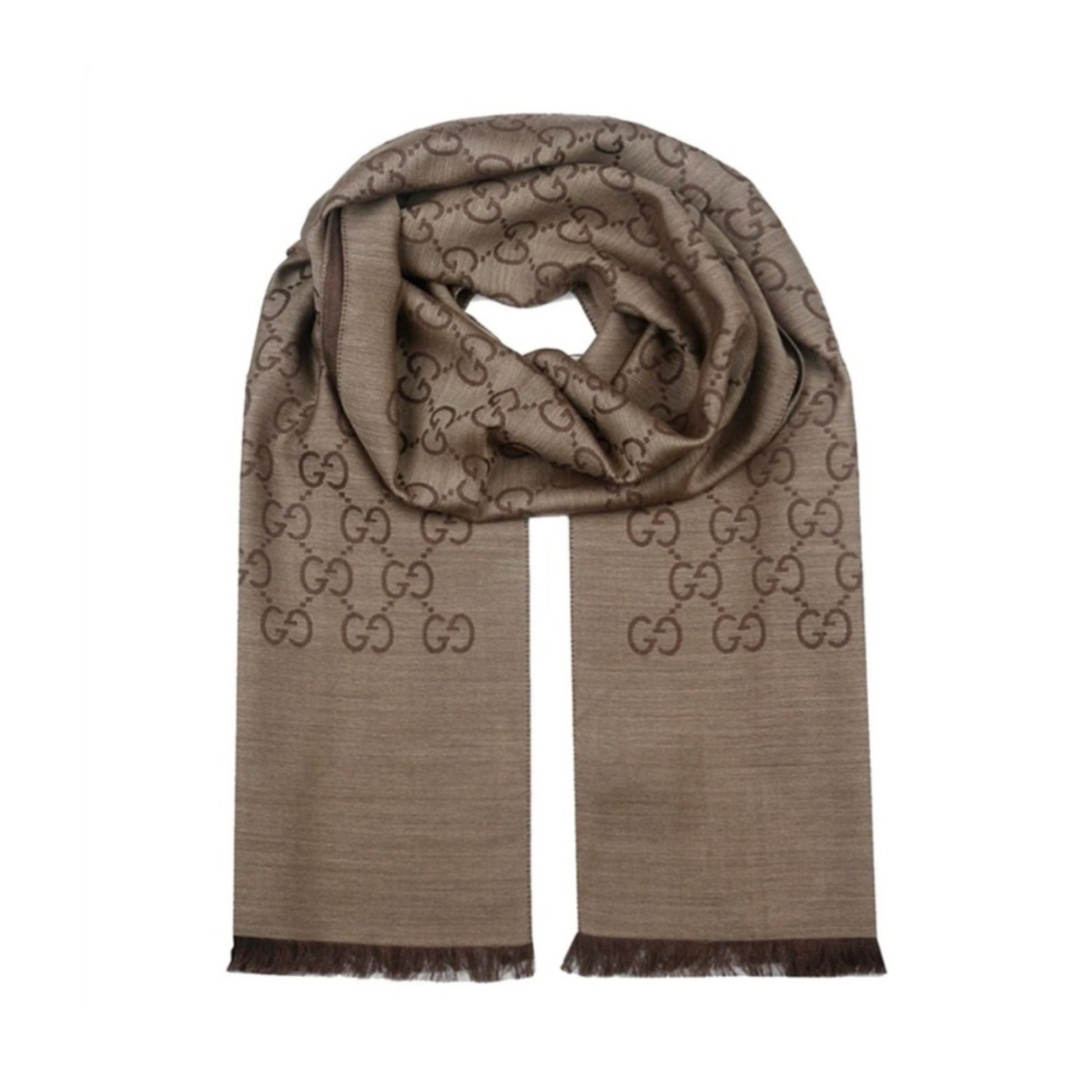推荐商品：Gucci/古驰 老花系列中长款独特双G双面刺绣提花羊毛绒线流苏边围巾 165904 3G646