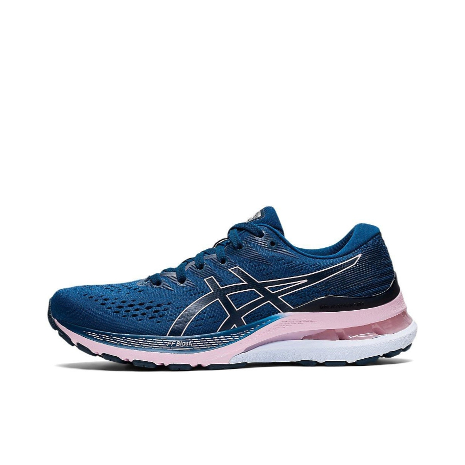 推荐商品：Asics/亚瑟士 Gel-Kayano 28 跑鞋 马拉松夜跑气垫稳定足弓支撑防滑耐磨缓震回弹网面透气织物 女款午夜蓝/粉色