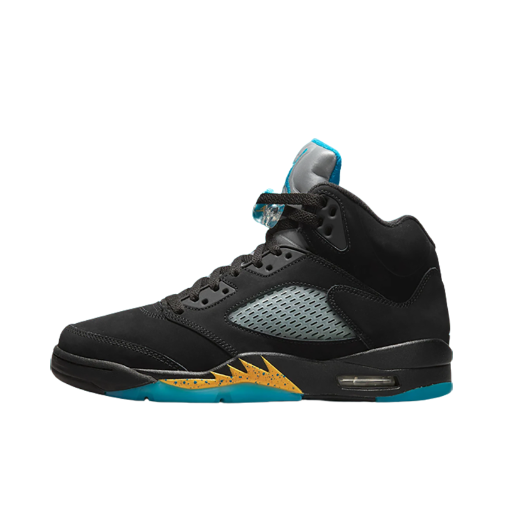 推荐商品：Air Jordan 5 运动休闲鞋 复古潮流透气防滑耐磨缓震实战支撑包裹性 黑色/明蓝/黄色
