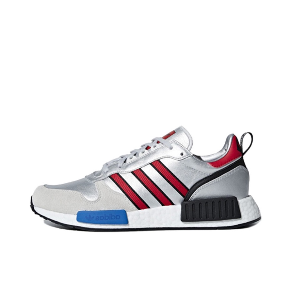 推荐商品：adidas Originals Rising R1 复古 防滑耐磨 缓震 运动 织物 支撑 绒面革 跑鞋 Silver Metallic/Collegiate Red/Cloud White 银色/红蓝/黑色