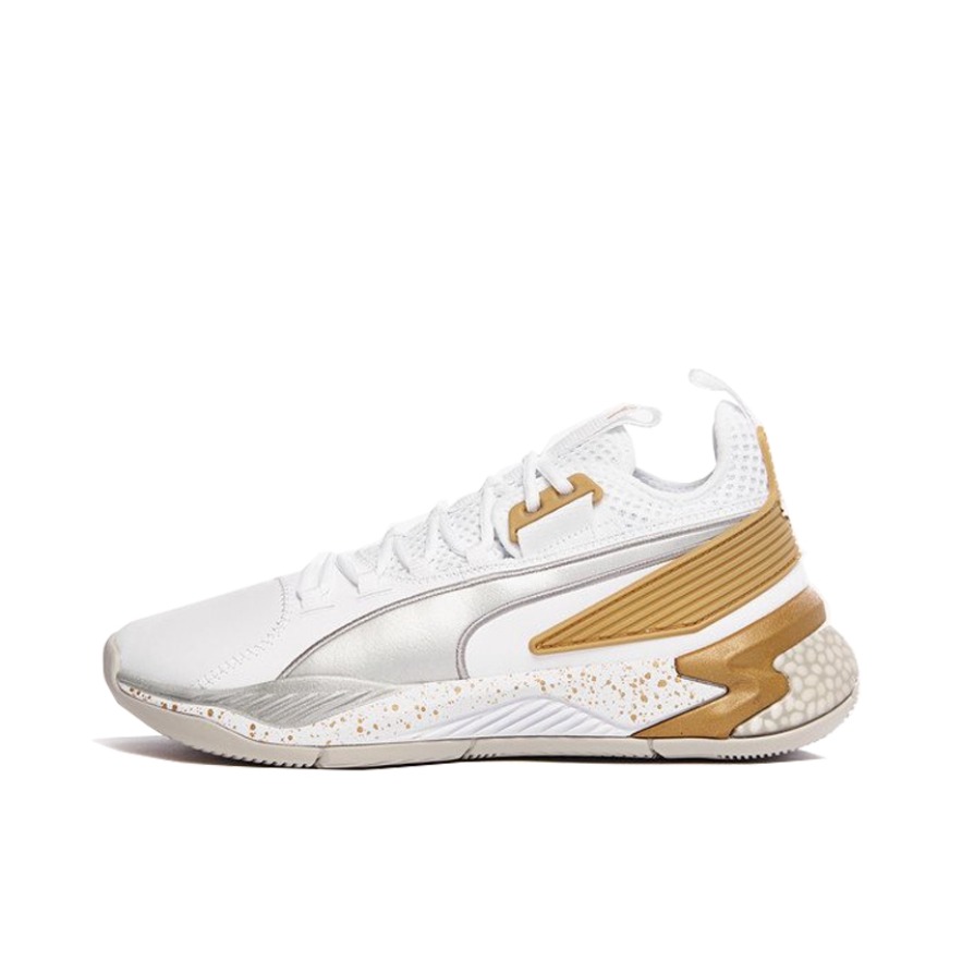 推荐商品：Puma/彪马 Uproar Hybrid Court 防滑耐磨 舒适透气 网布 织物 篮球鞋 White/Metallic Silver 白金