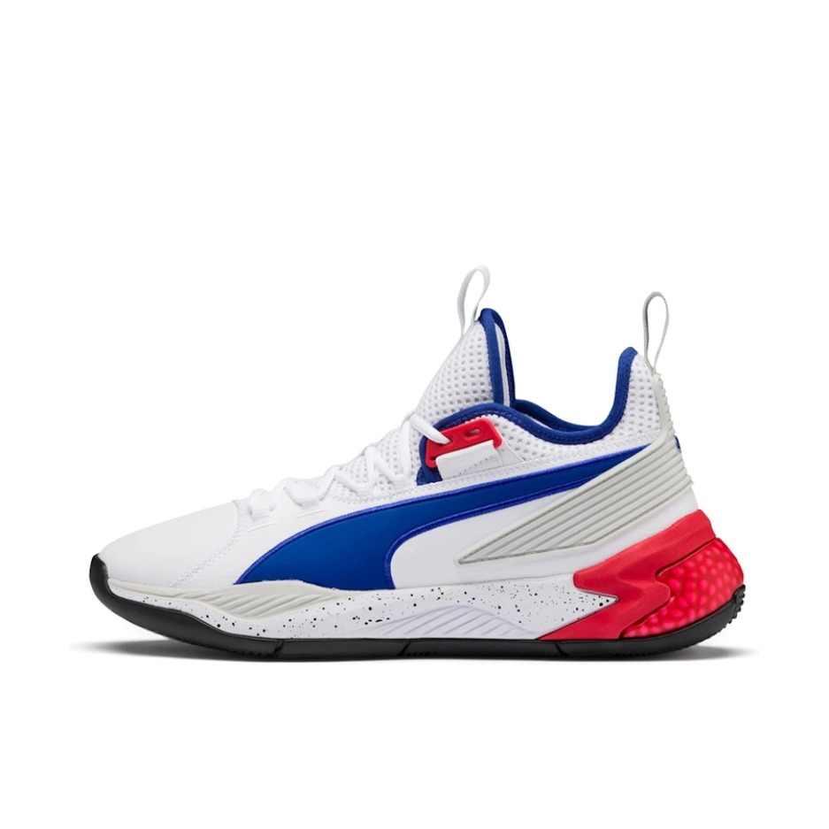 推荐商品：Puma/彪马 Uproar Hybrid Court 防滑耐磨 舒适透气 网布 织物 篮球鞋 White/Blue/Red 白蓝红