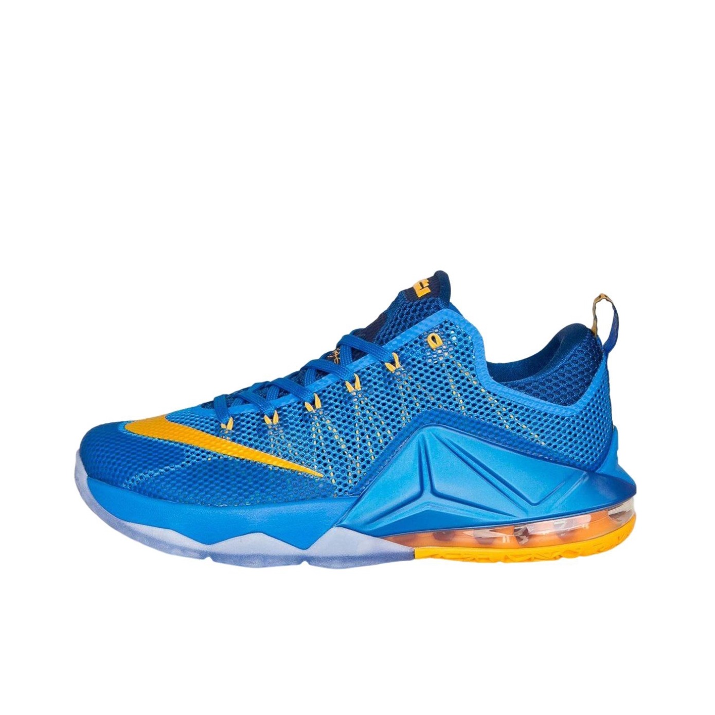 推荐商品：Nike Zoom LeBron 12 詹姆斯 防滑耐磨 缓震支撑 实战 织物 圆头 舒适百搭 中帮 篮球鞋 Low Entourage 蓝黄Low
