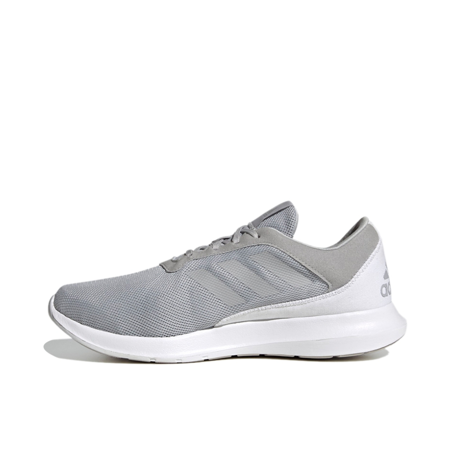 推荐商品：adidas Coreracer 跑鞋 缓震防滑耐磨网面透气轻便复古轻运动织物休闲 深灰/白色