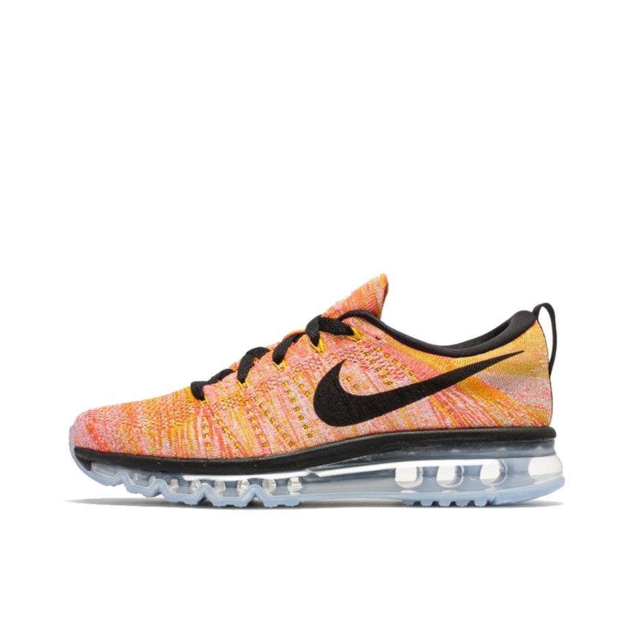 推荐商品：Nike Air Max Flyknit 跑鞋 缓震回弹耐磨轻便透气全掌气垫织物防滑低帮 Hot Punch/Aluminium 浅橘黄/黑