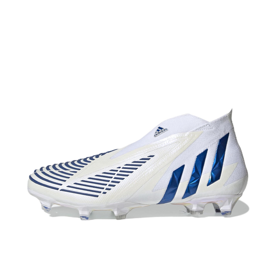 推荐商品：adidas Predator Edge+ FG 超顶级 胶质长钉 天然草地 织物支撑包裹性 足球鞋 白色/蓝色