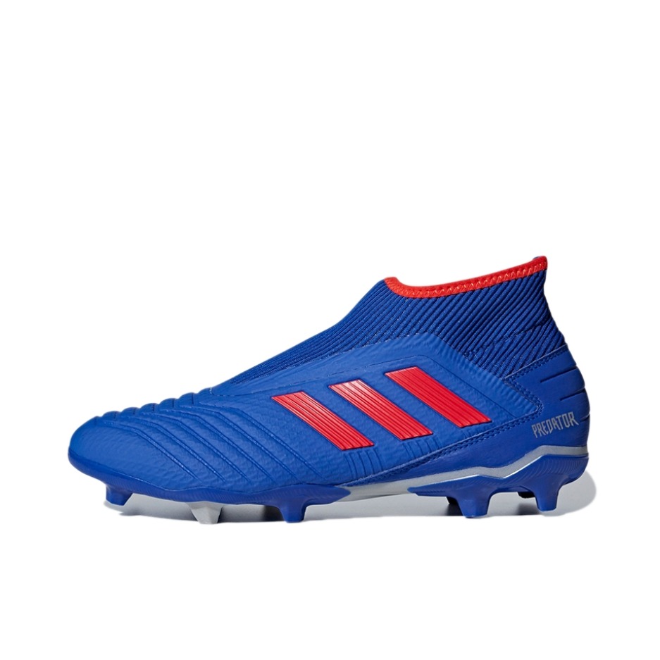 推荐商品：adidas Predator 19.3 Laceless FG 中端胶质长钉天然草地 减震透气 舒适耐磨 足球鞋 蓝色/红色